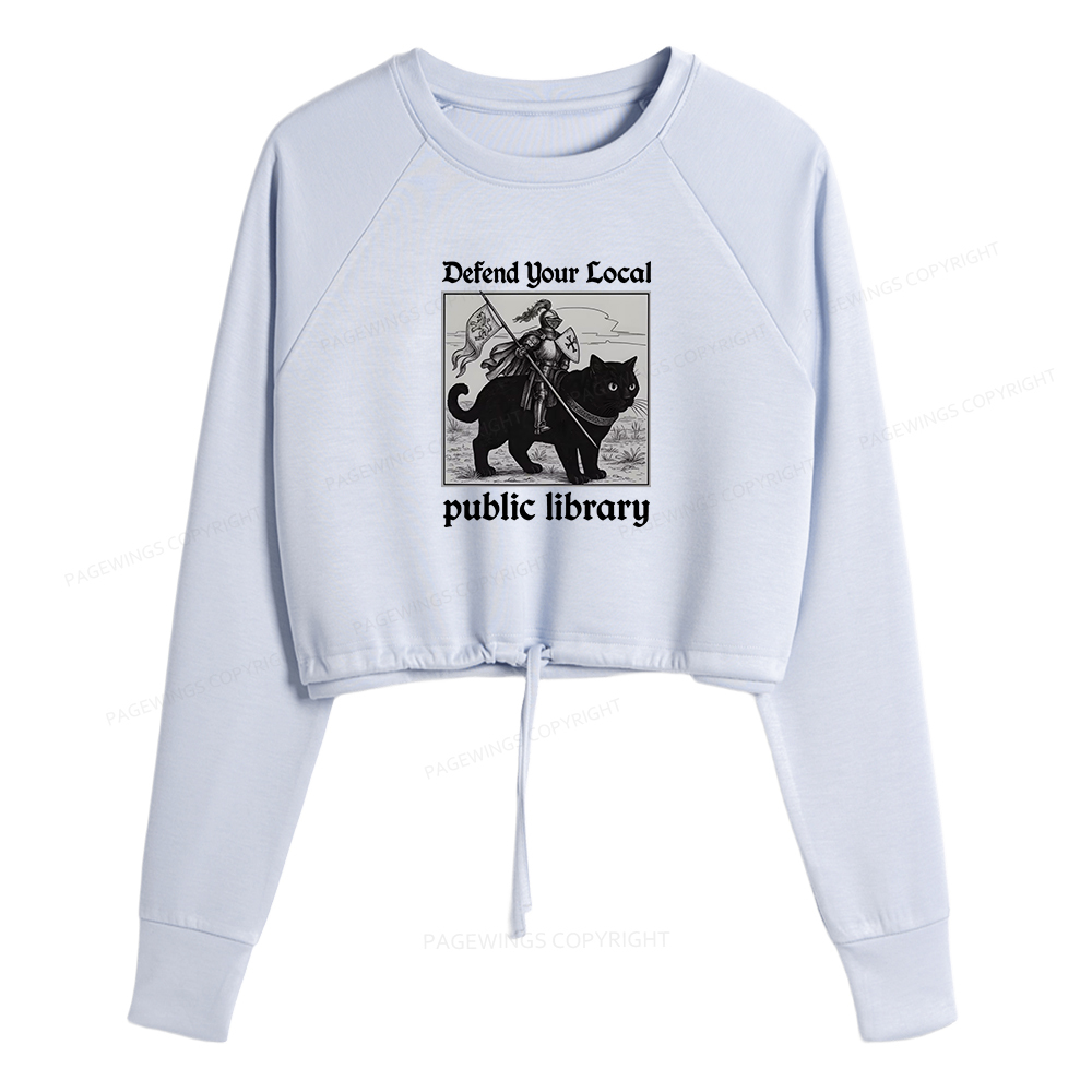Pagewings Defend Your Local public library Women Cropped Sweatshirt 
