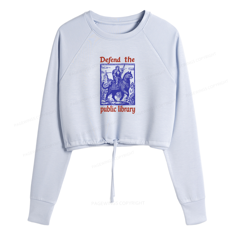 Pagewings Defend the Public Library Women Cropped Sweatshirt 