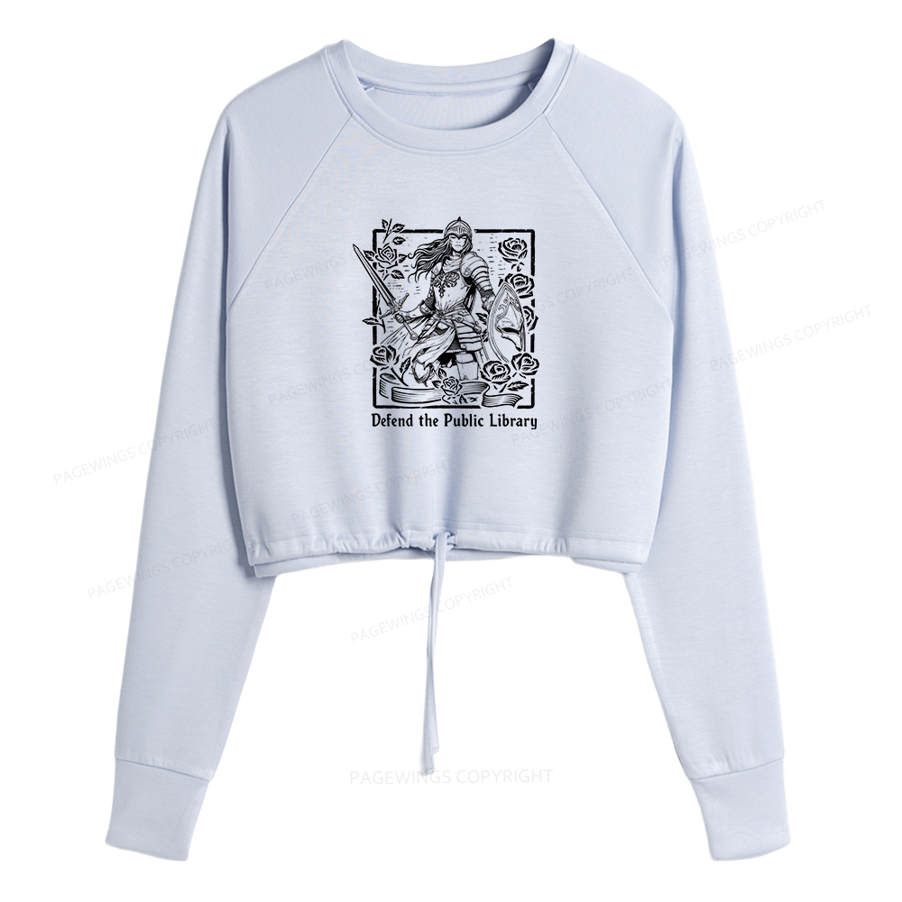Pagewings Defend The Public Library Women Cropped Sweatshirt 