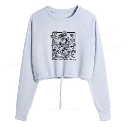 Pagewings Defend The Public Library Women Cropped Sweatshirt 
