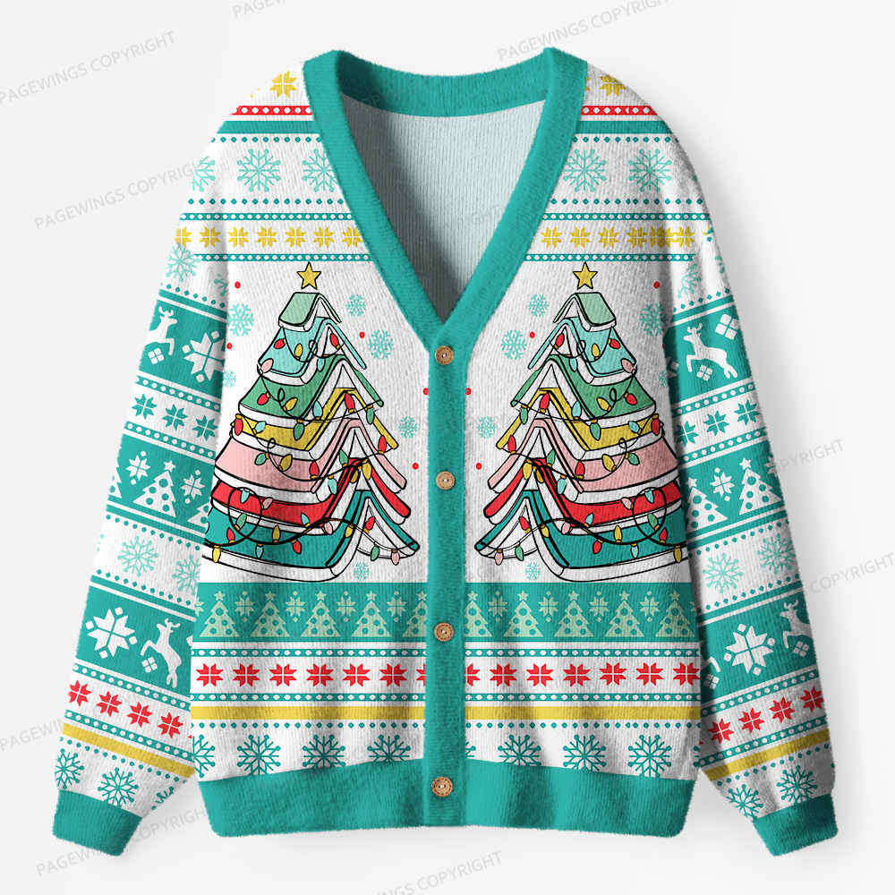 Pagewings "Books Of The Christmas Tree " Unisex Ugly Cardigan Sweaters