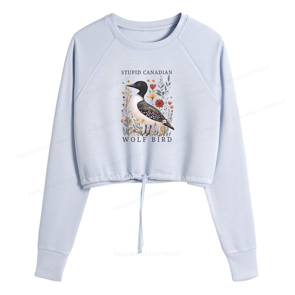 Pagewings Stupid Canadian Wolf Bird Cropped Sweatshirt 
