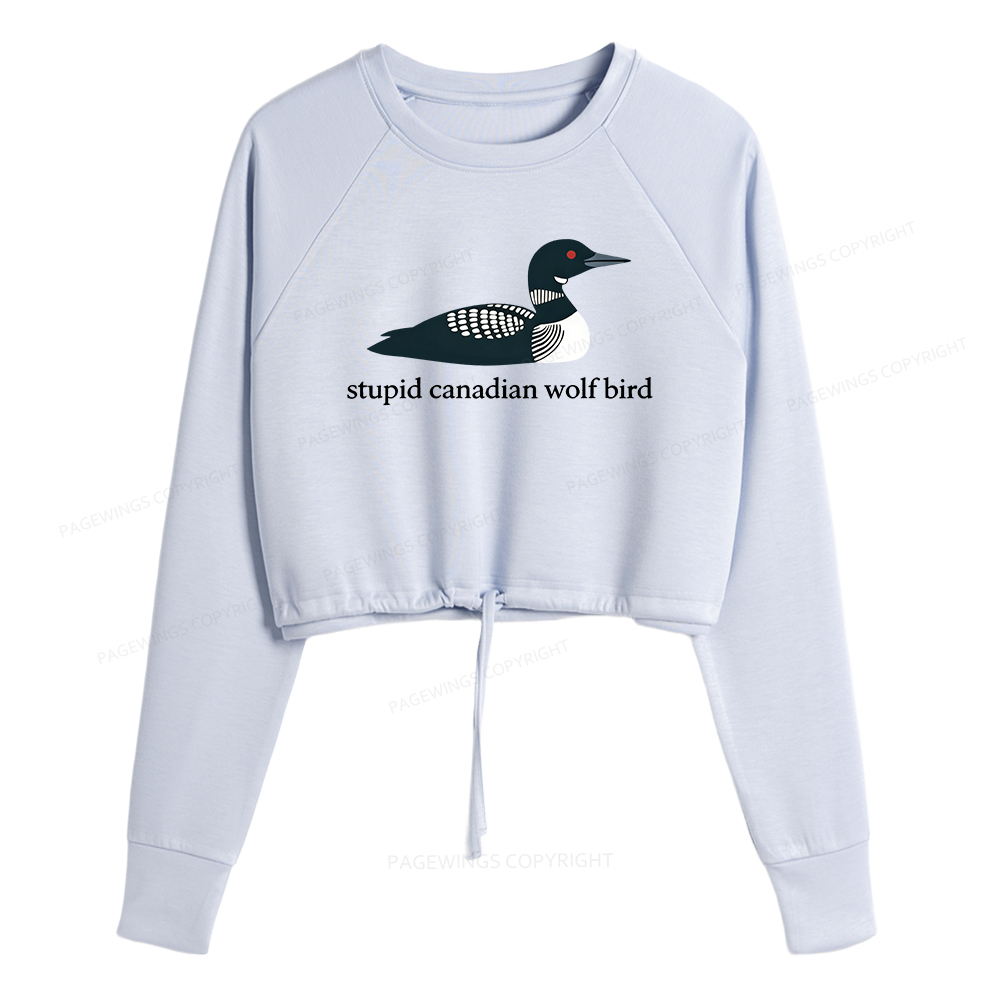 Pagewings Stupid Canadian Wolf Bird Cropped Sweatshirt 