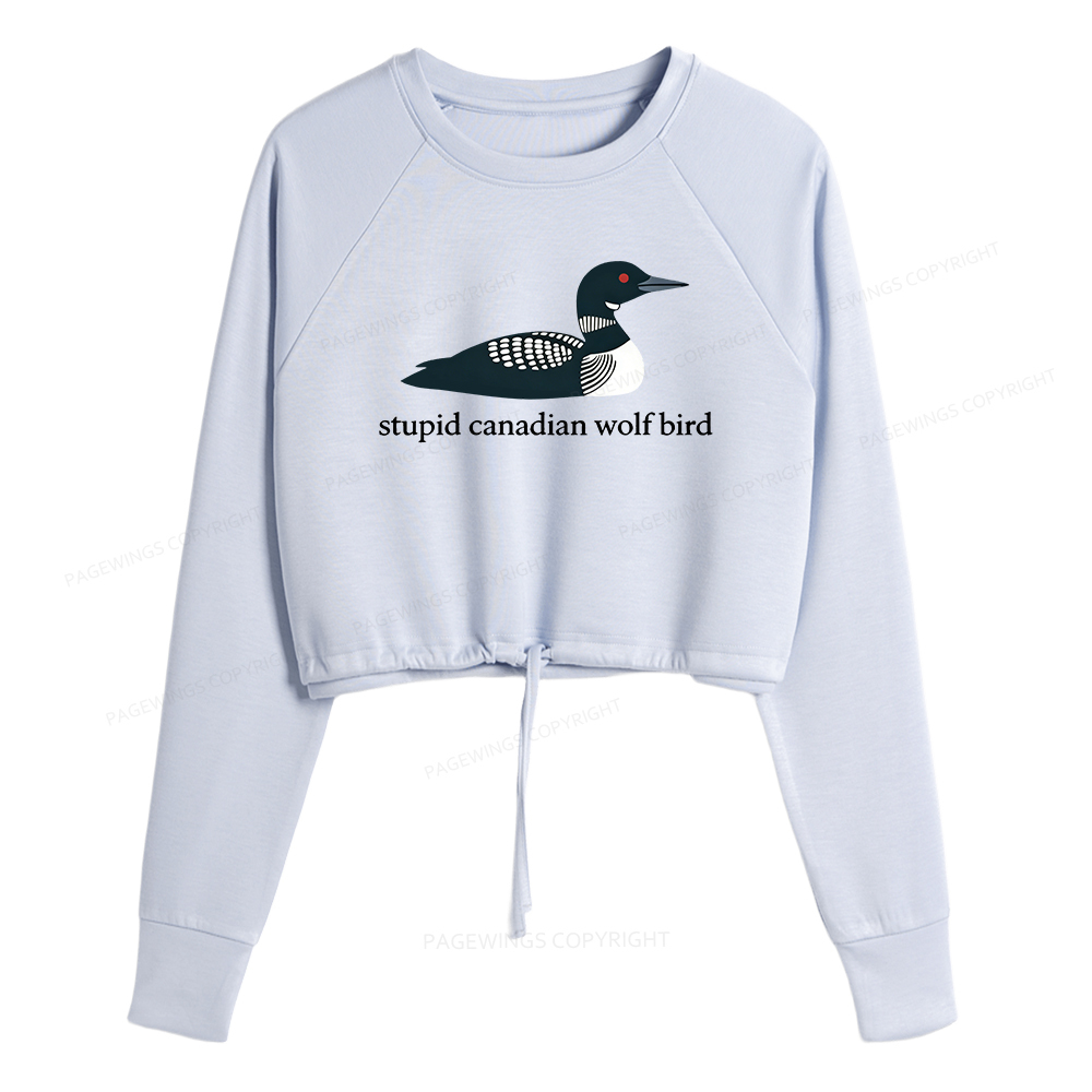Pagewings Stupid Canadian Wolf Bird Cropped Sweatshirt 