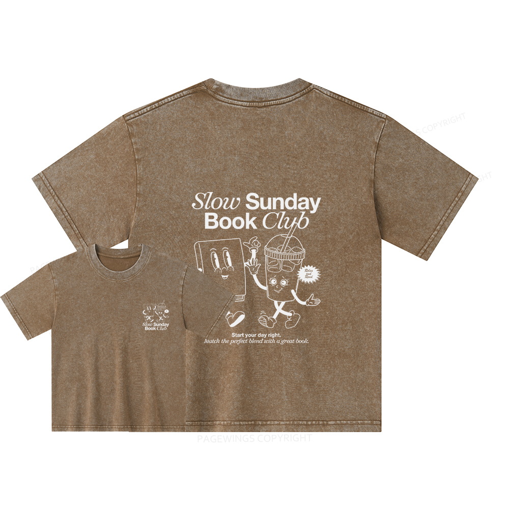 Pagewings Slow Sunday Book Club Unisex Kids Washed T-shirt