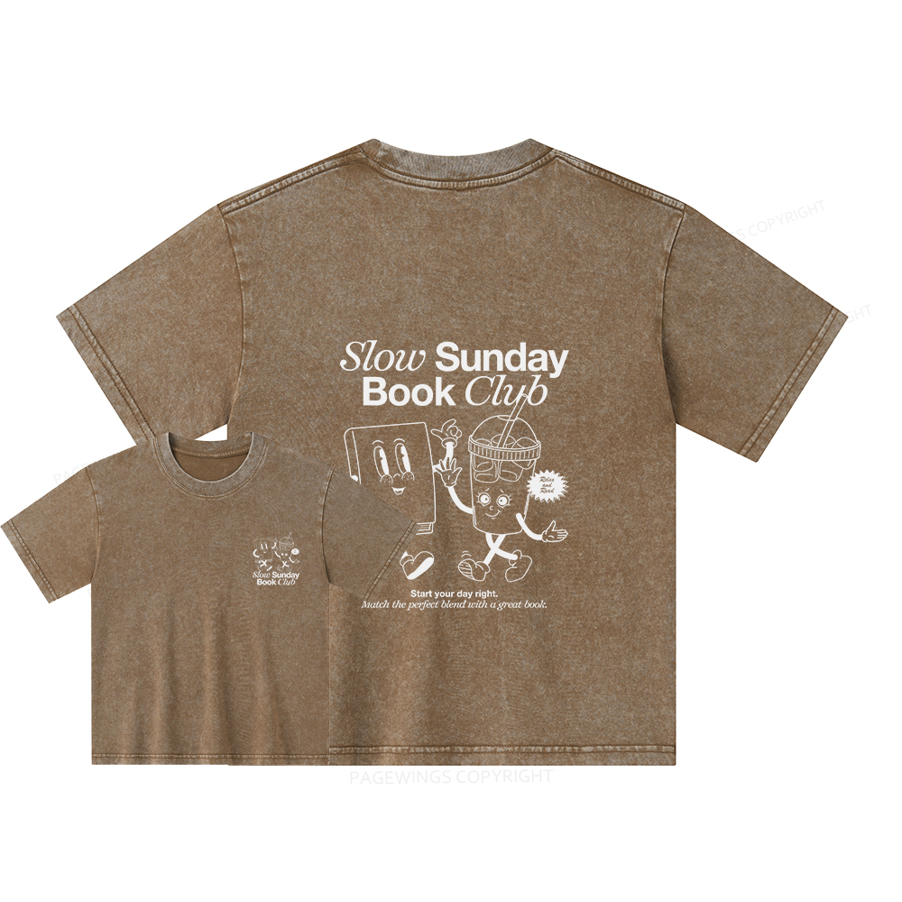Pagewings Slow Sunday Book Club Unisex Kids Washed T-shirt