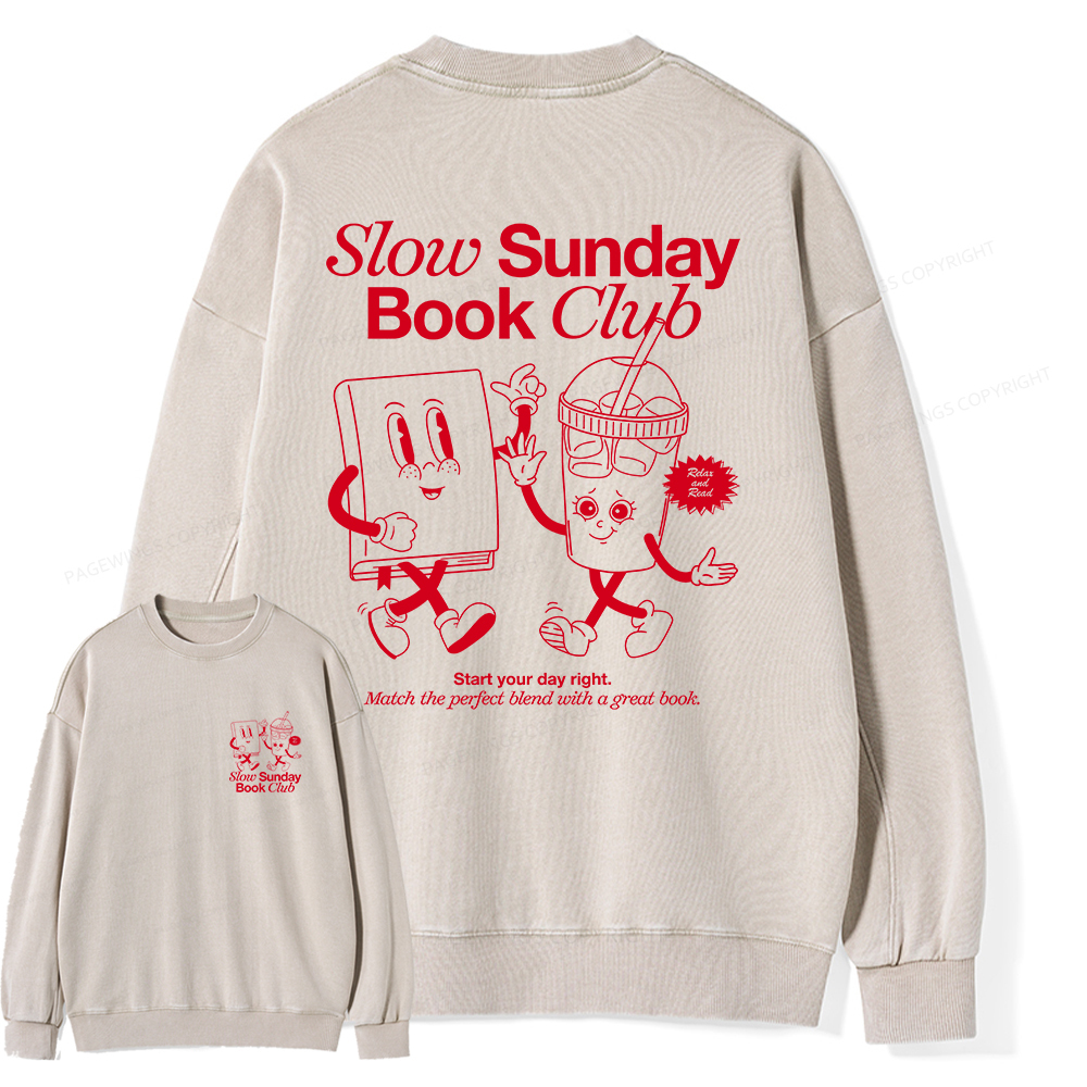 Pagewings Slow Sunday Book Club Unisex Washed Sweatshirt