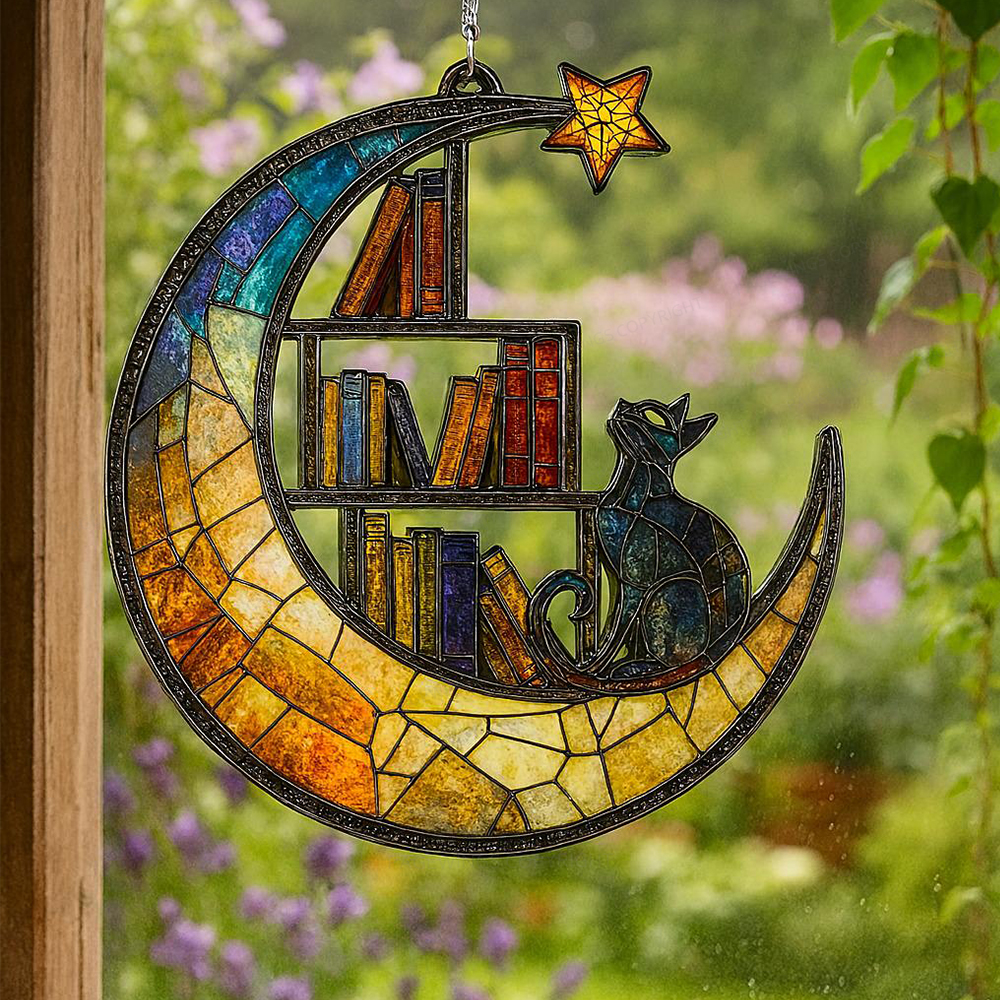 Pagewings Library Moon Cat Book Ornament