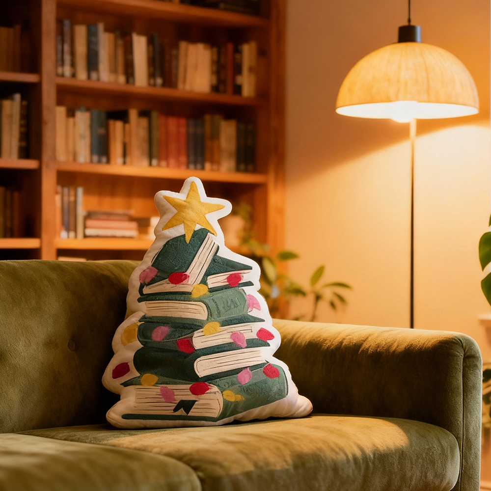 Pagewings Bookish Christmas Shaped Throw Pillow