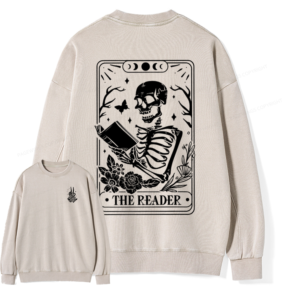 Pagewings The Reader Tarot Card Front And Back Printing Shirt Unisex Washed Sweatshirt
