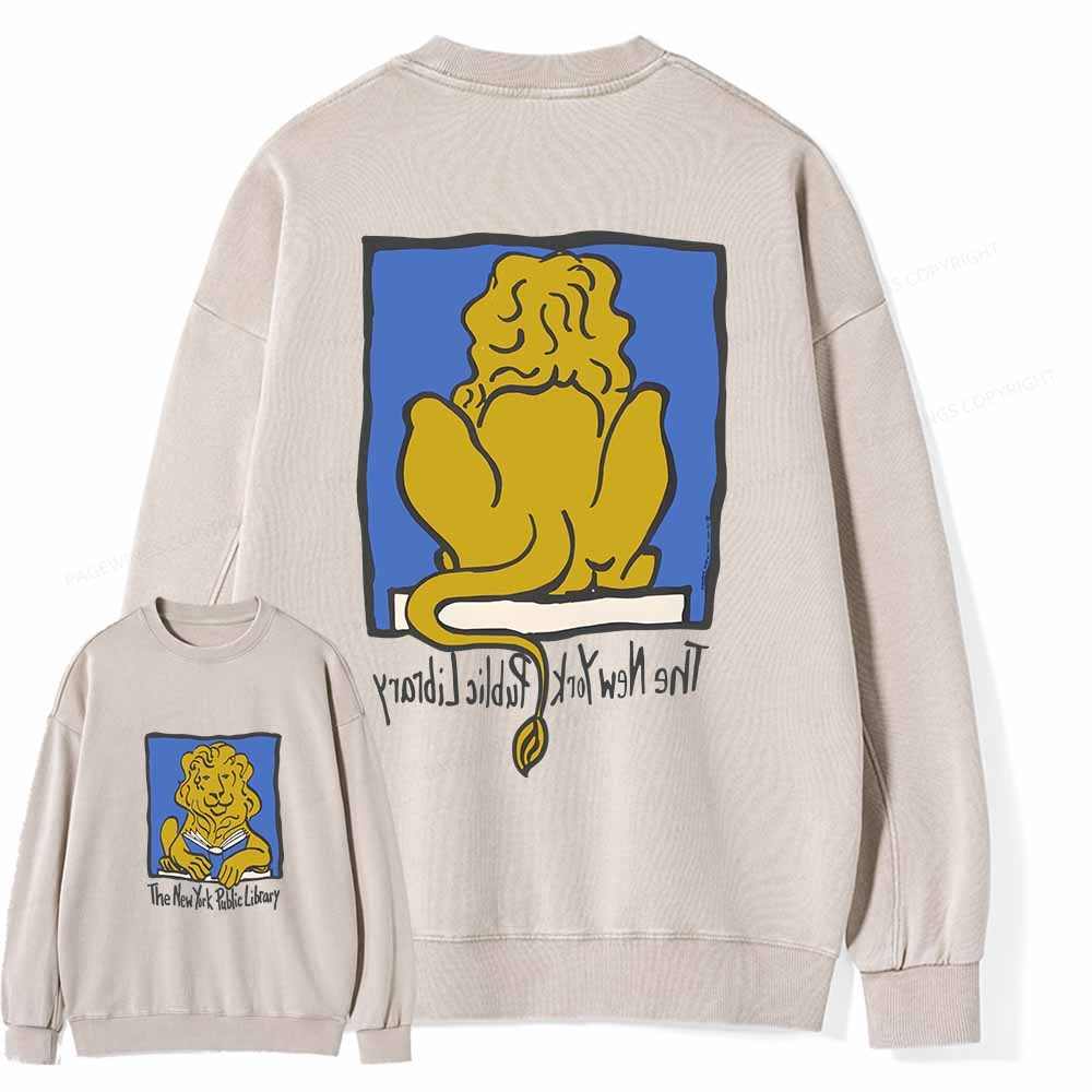 Pagewings Vintage New York Library Tee Unique Find Unisex Bookworm Perfect Gift Unisex Washed Sweatshirt