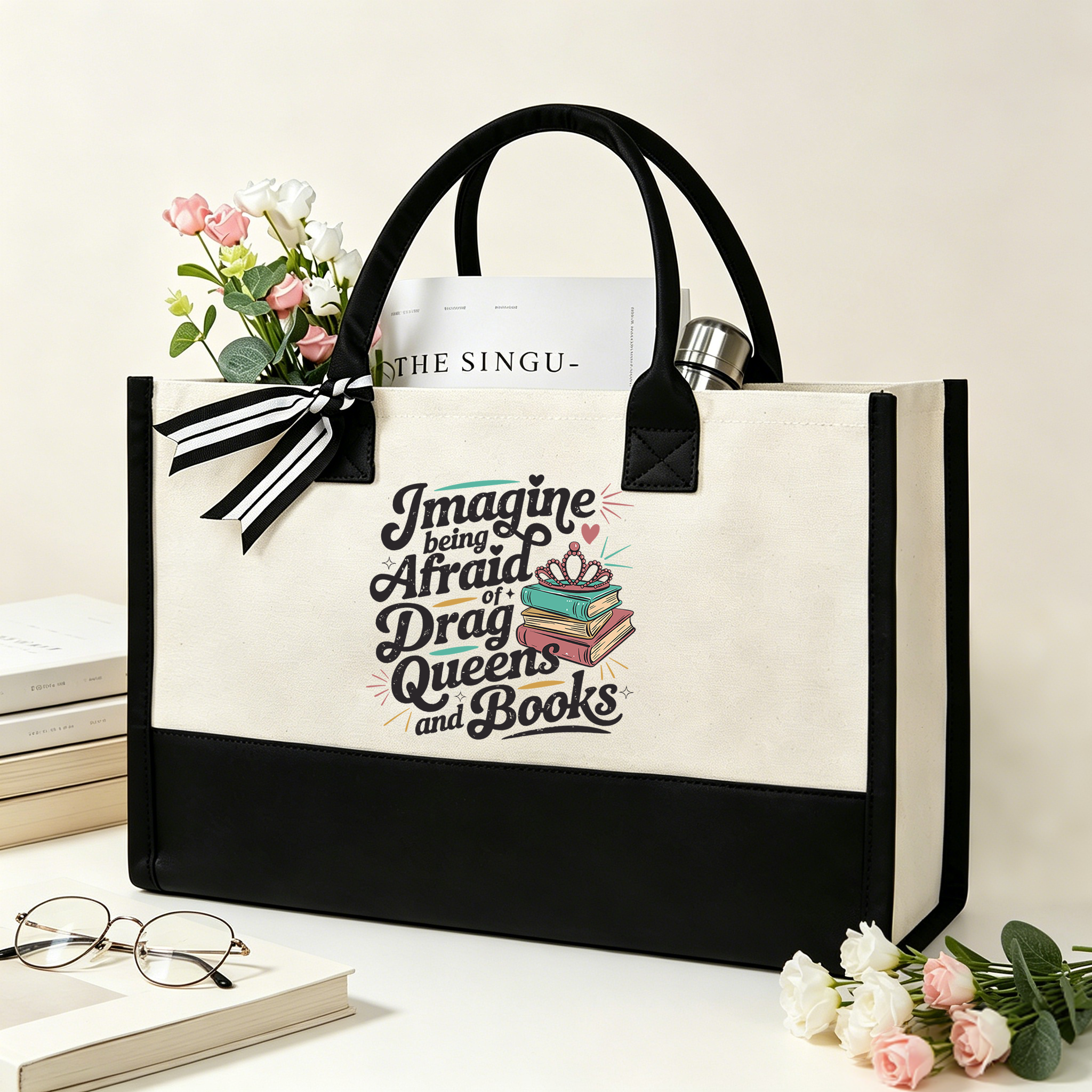 Pagewings Imagine Being Afraid Of Drag Queens And Books11701 Large Tote Bag