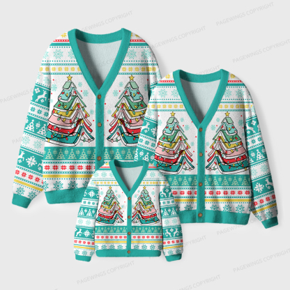 Pagewings "Books Of The Christmas Tree " Unisex Ugly Cardigan Sweaters