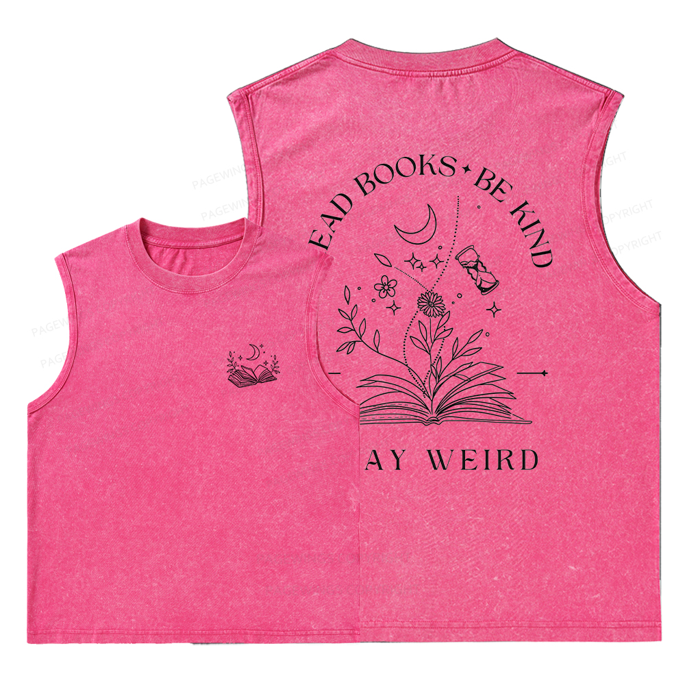 Pagewings Comfort Colors Read Books Be Kind Stay Weird Unisex Washed Tank Top