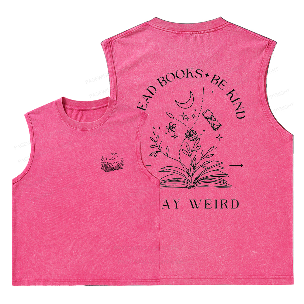 Pagewings Comfort Colors Read Books Be Kind Stay Weird Unisex Washed Tank Top
