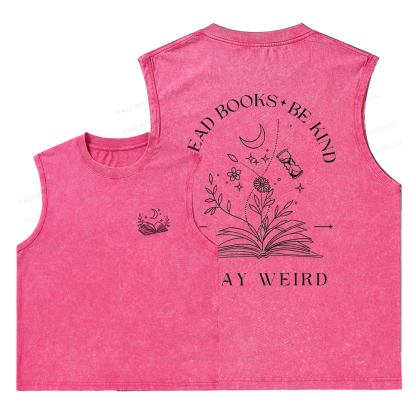 Pagewings Comfort Colors Read Books Be Kind Stay Weird Unisex Washed Tank Top