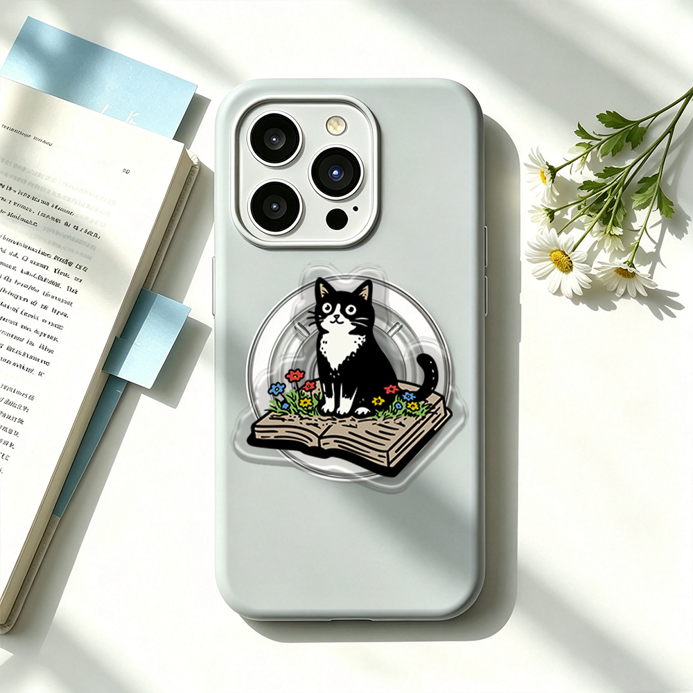 Pagewings Cat Sitting On Open Book Phone Grip