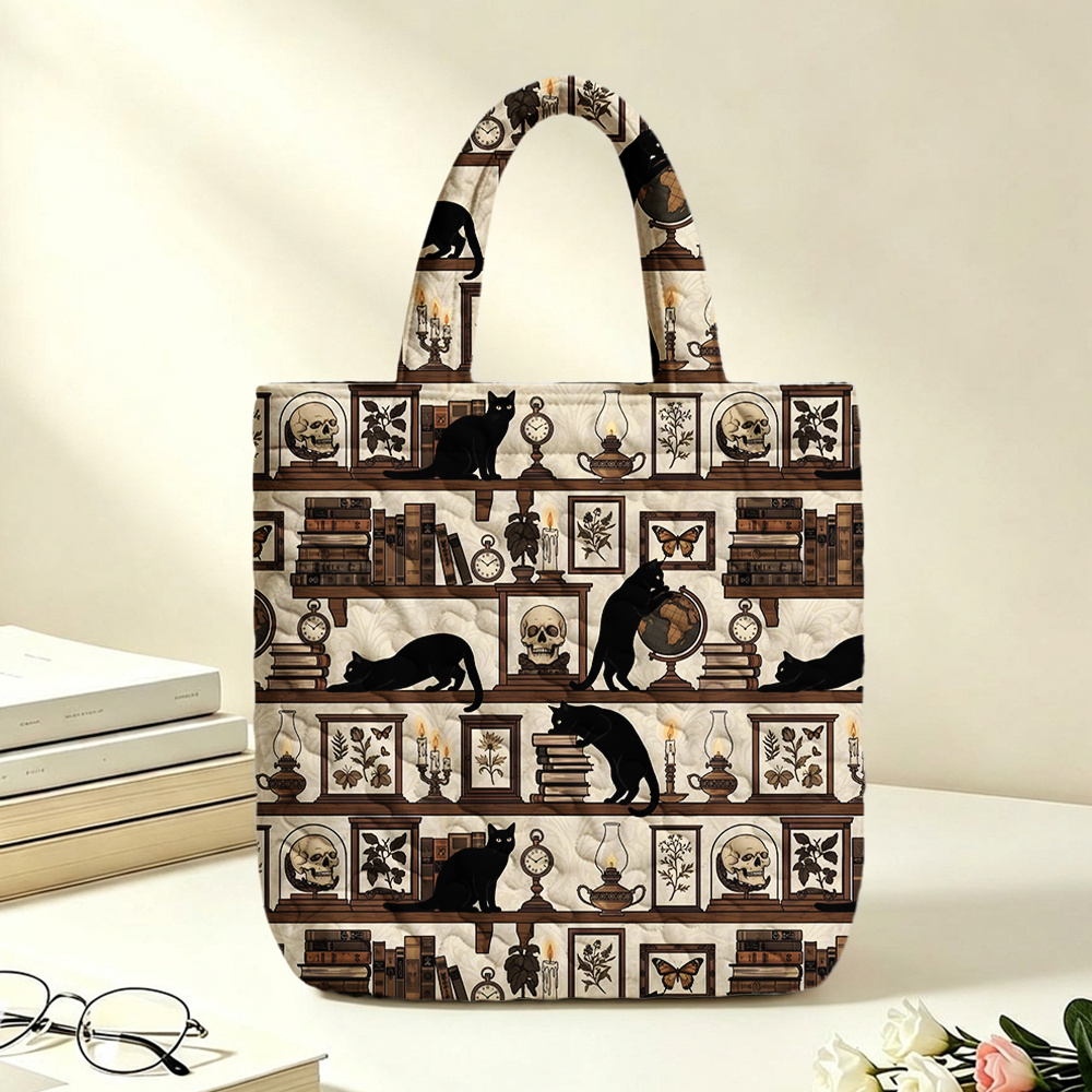 Pagewings Reading Cat Quilted Tote Bag