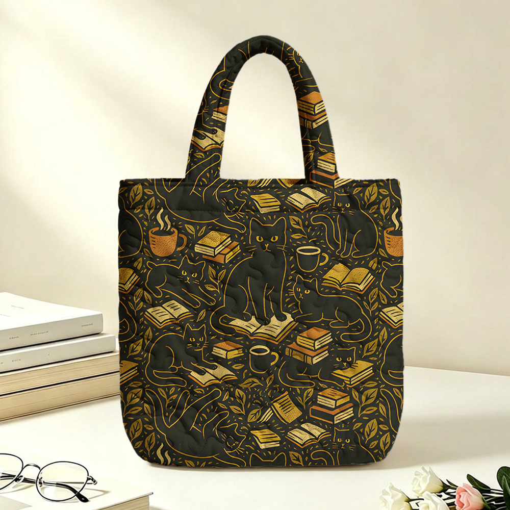 Pagewings Reading Cat Quilted Tote Bag