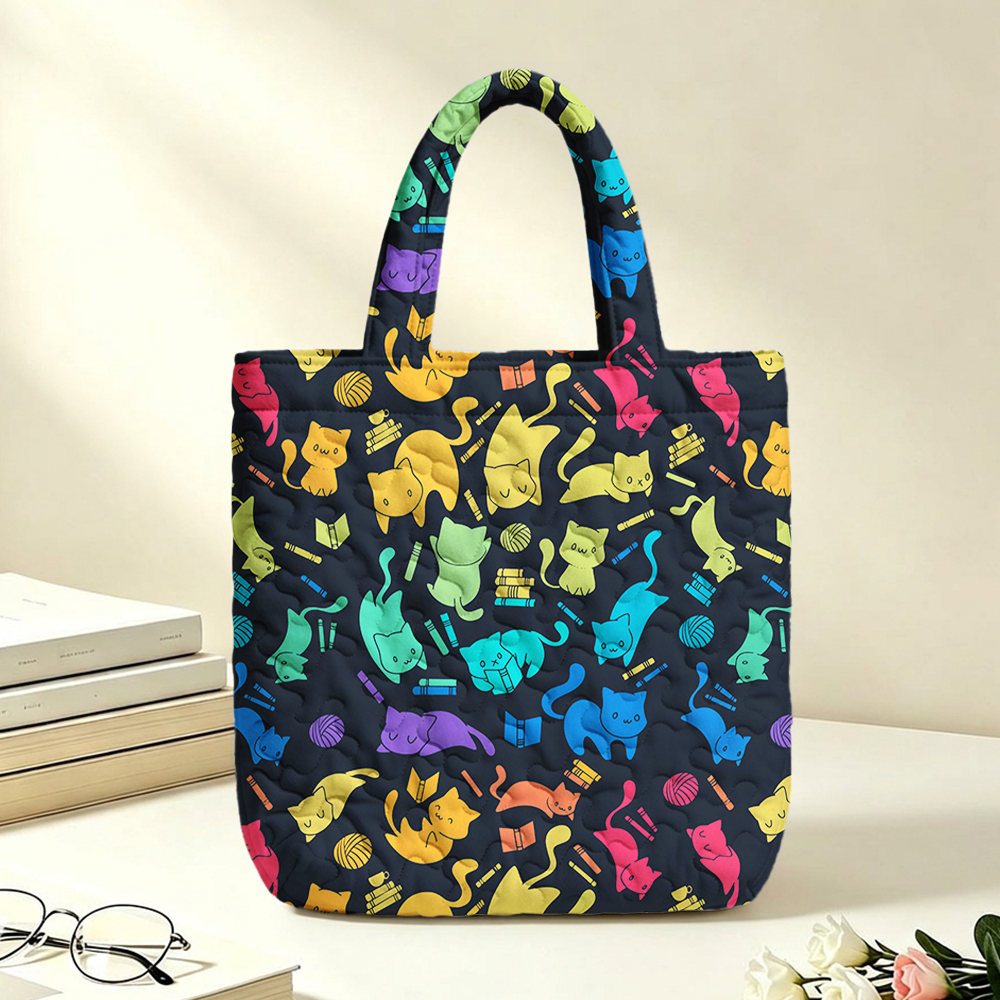 Pagewings Reading Cat Quilted Tote Bag