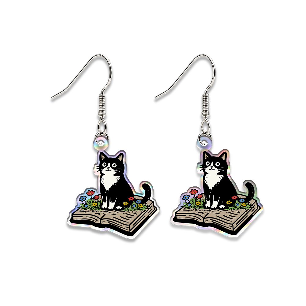 Pagewings Reading Cat Earrings