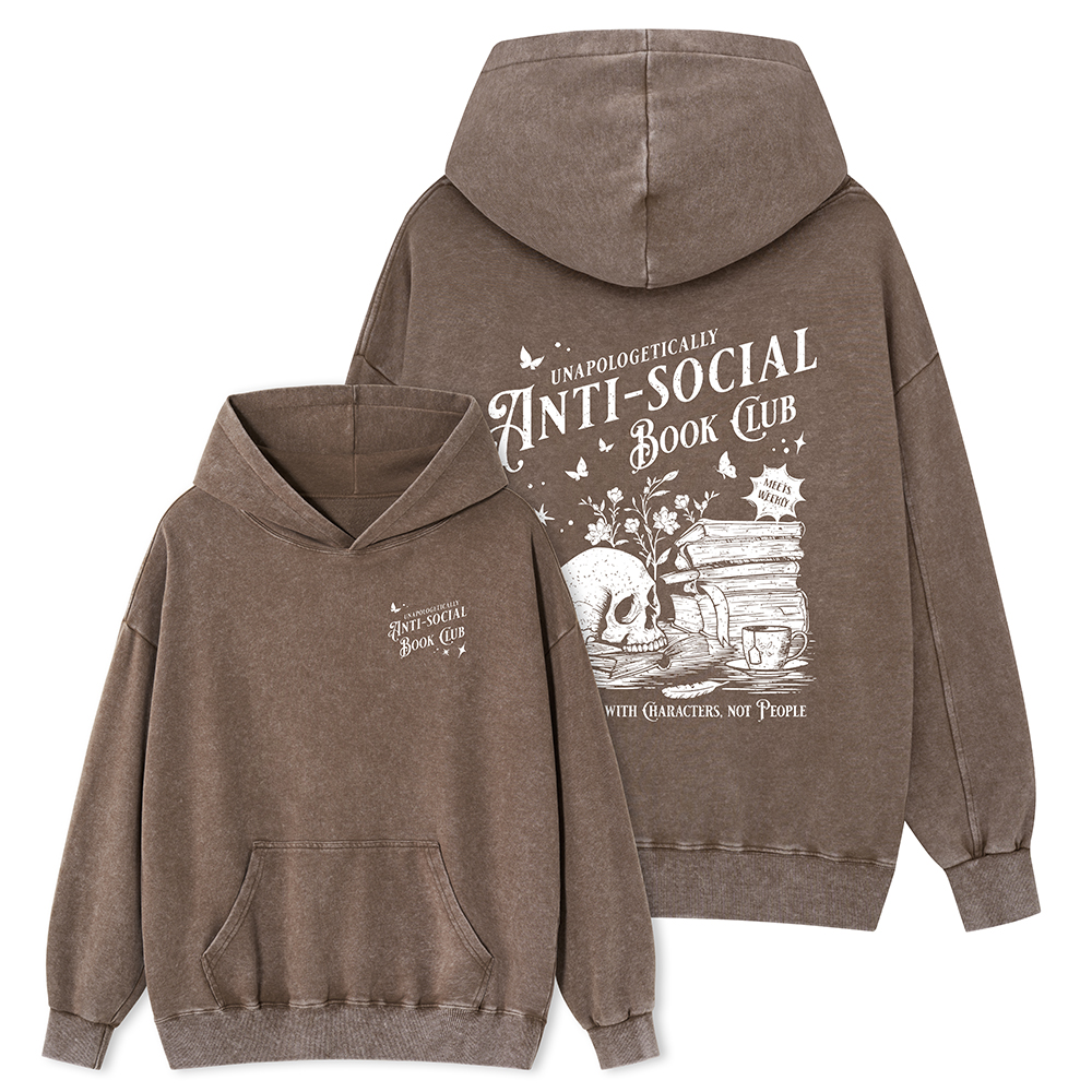 Pagewings Anti-social Book Club Comfort Colors Shirt Unisex Washed Hoodie