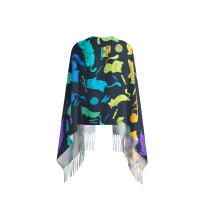 Pagewings Rainbow Cat Read Long Fringe Scarf