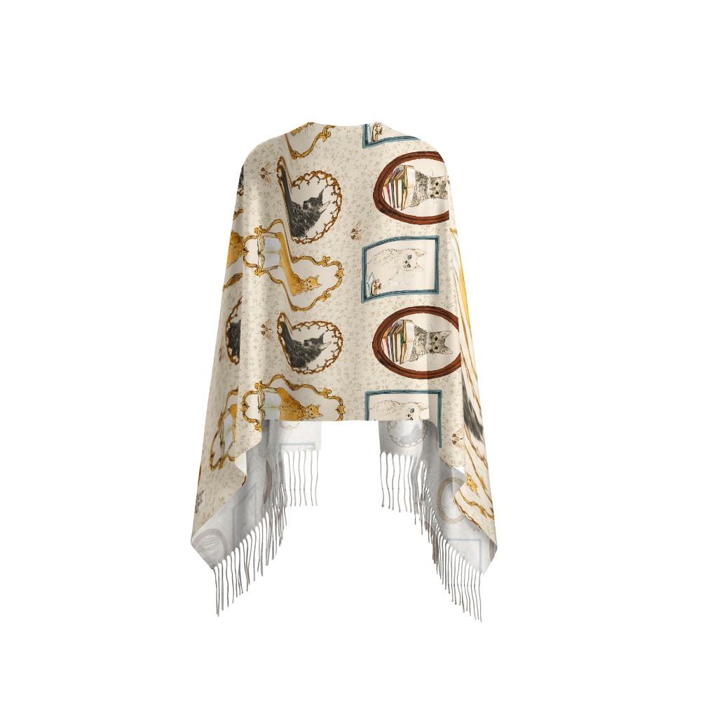 Pagewings Cat Reading  Long Fringe Scarf 