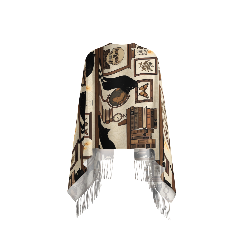 Pagewings Cat Reading Long Fringe Scarf