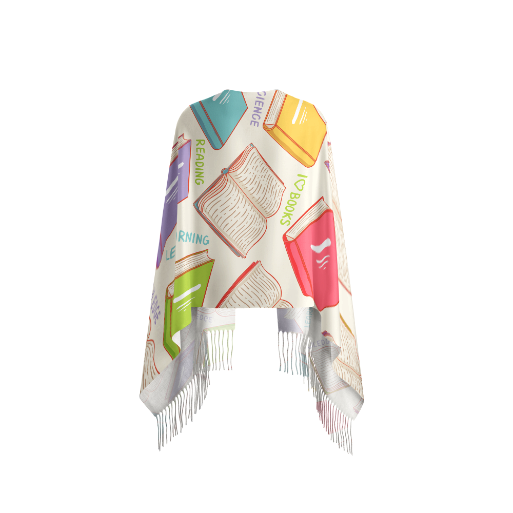 Pagewings Library Stamp Long Fringe Scarf