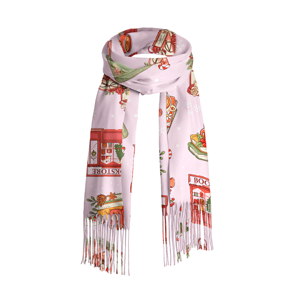 Pagewings Christmas Book Store Long Fringe Scarf 