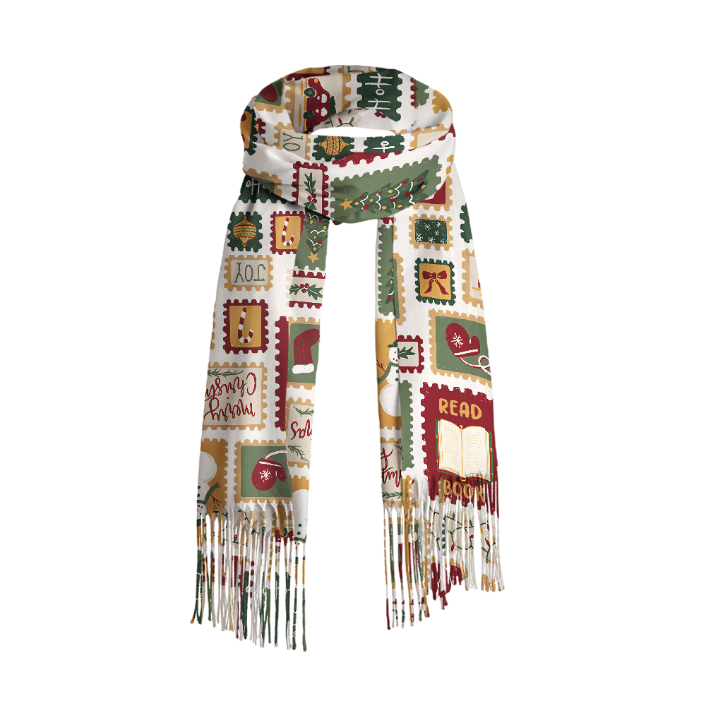 Pagewings Christmas Book Long Fringe Scarf 
