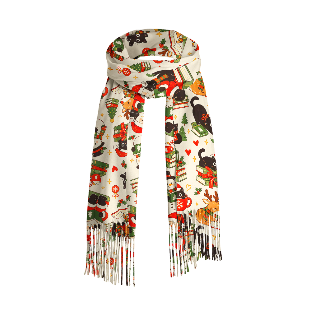 Pagewings Christmas Book Lover Long Fringe Scarf 