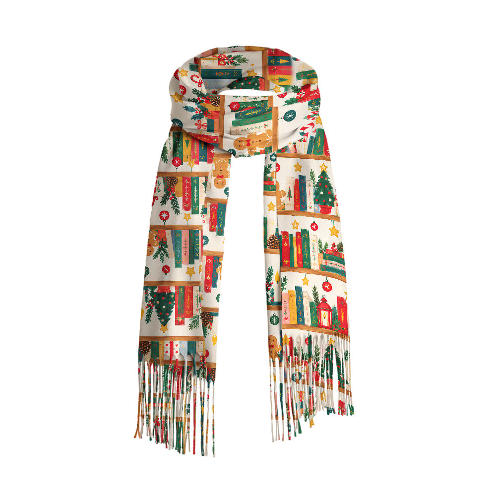 Pagewings Christmas Bookish Long Fringe Scarf 