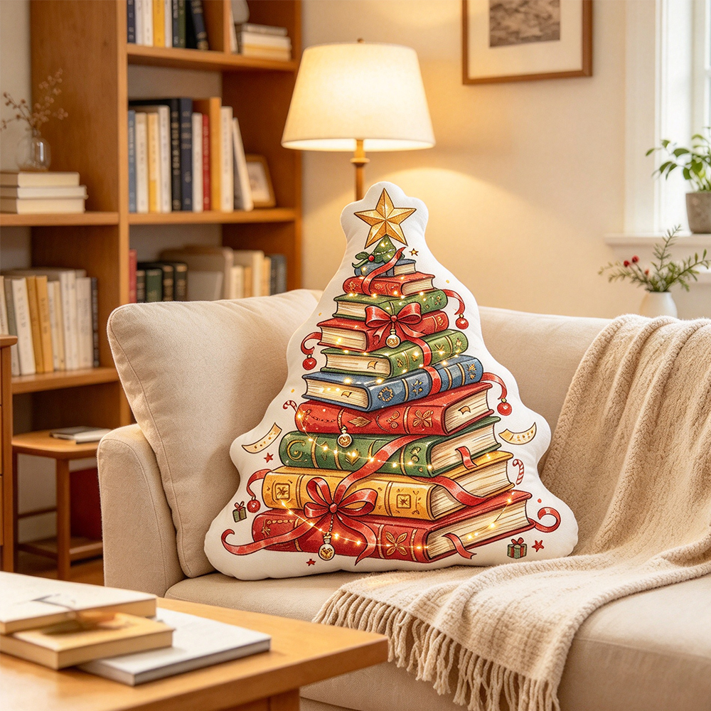 Pagewings Merry Booksmas Shaped Throw Pillow