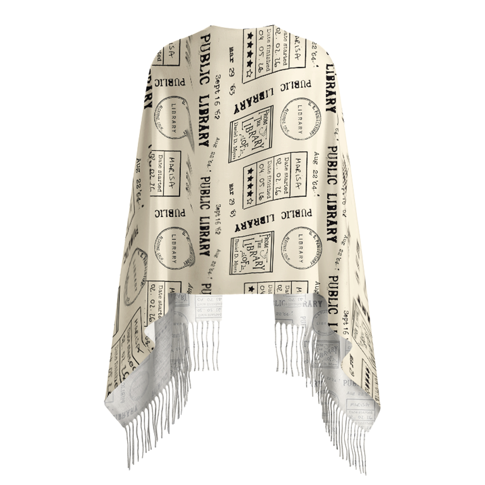Pagewings Library Stamp Long Fringe Scarf