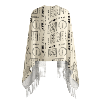 Pagewings Library Stamp Long Fringe Scarf