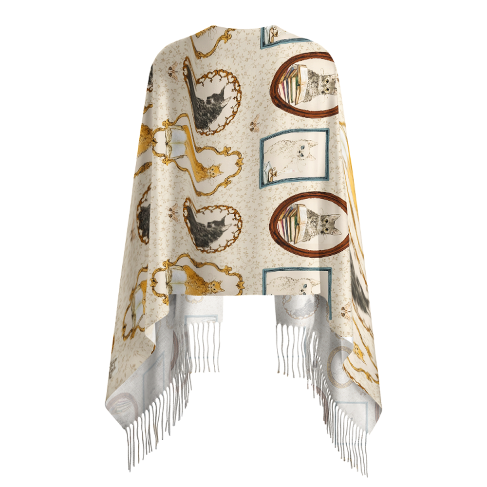 Pagewings Cat Reading Long Fringe Scarf 