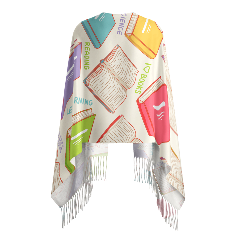 Pagewings Library Stamp Long Fringe Scarf
