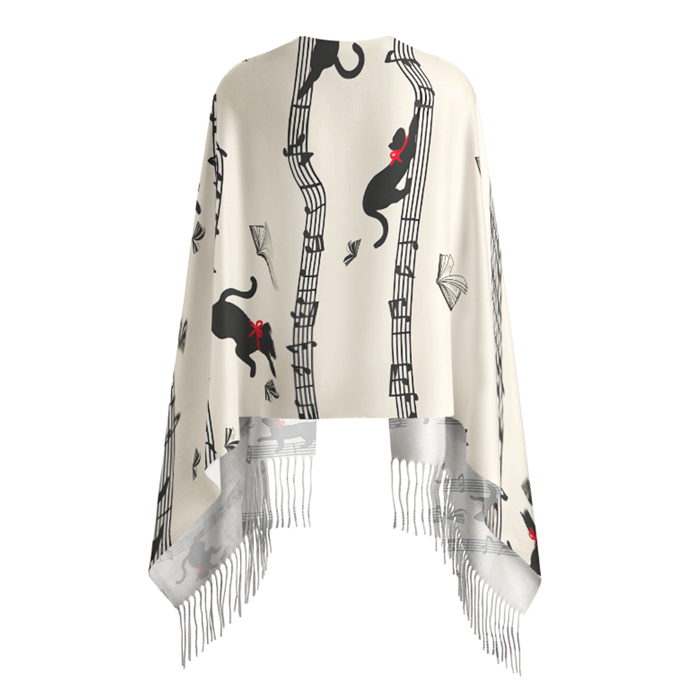 Pagewings Cat Reading Long Fringe Scarf