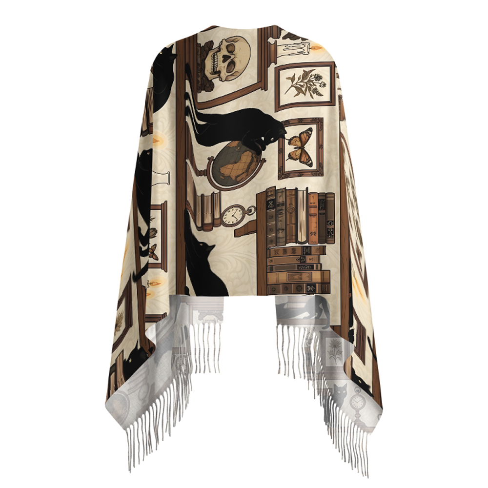 Pagewings Cat Reading Long Fringe Scarf