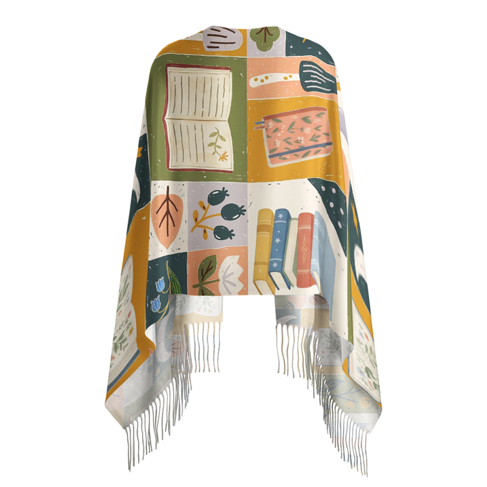 Pagewings Bookish Long Fringe Scarf