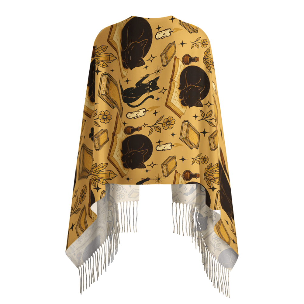 Pagewings Autumn Cat Bookish Long Fringe Scarf