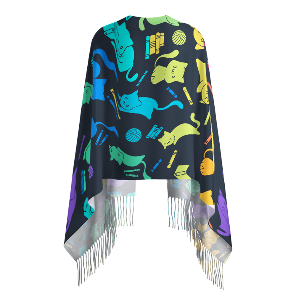 Pagewings Rainbow Cat Read Long Fringe Scarf