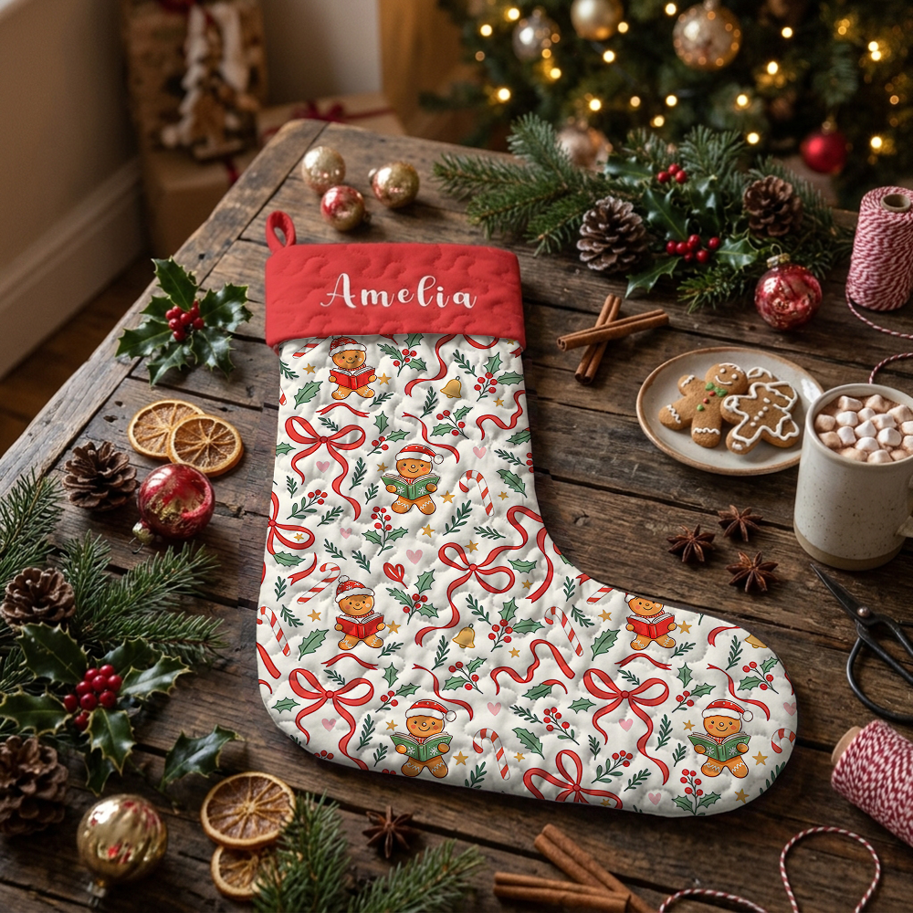 Pagewings Personalized Name Gingerbread Man Reading Christmas Stocking