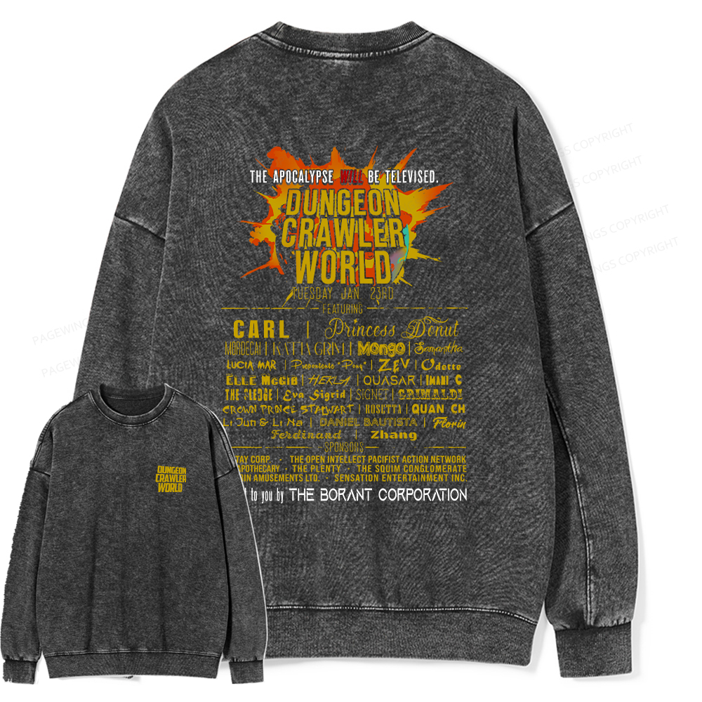 Pagewings Dungeon Crawler World Tour Unisex Washed Sweatshirt