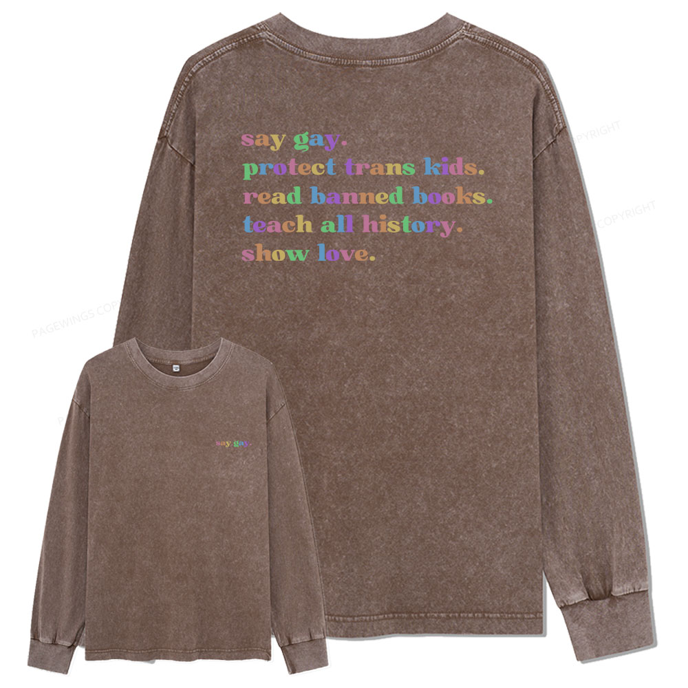Pagewings Read Banned Books Unisex Washed Long Sleeve T-shirt
