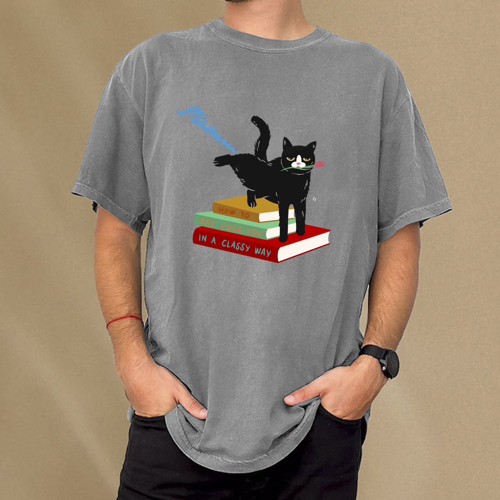 Pagewing A handsome cat standing on a book Unisex Washed T-shirt