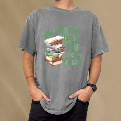 Pagewing St Patty Day Trendy Retro Book Shamrock Shirt Unisex Washed T-shirt