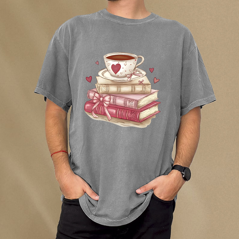 Pagewing Book Lover Valentine Sweatshirt Unisex Washed T-shirt